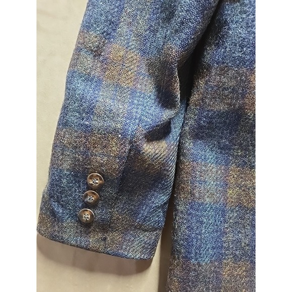 Vintage Eddie Bauer Women's Blazer Jacket Coat 100% Wool Blue Plaid Size Small - Picture 6 of 7